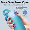 imageENCOOL Insulated Water Bottle with Straw Stainless Steel Water Bottle with Push Button Lid LeakProof ampamp BPAFree Keeps Cold for 24 Hours for Sports Travel Gym 32 oz Hazy BlueBlueSilk Blue