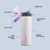 imageENCOOL Insulated Water Bottle with Straw Stainless Steel Water Bottle with Push Button Lid LeakProof ampamp BPAFree Keeps Cold for 24 Hours for Sports Travel Gym 32 oz Hazy BlueBlueOyster Pink