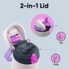 imageENCOOL Insulated Water Bottle with Straw Stainless Steel Water Bottle with Push Button Lid LeakProof ampamp BPAFree Keeps Cold for 24 Hours for Sports Travel Gym 32 oz Hazy BlueBlueOyster Pink