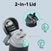 imageENCOOL Insulated Water Bottle with Straw Stainless Steel Water Bottle with Push Button Lid LeakProof ampamp BPAFree Keeps Cold for 24 Hours for Sports Travel Gym 32 oz Hazy BlueBlueTuna GreyGreen