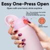 imageENCOOL Insulated Water Bottle with Straw Stainless Steel Water Bottle with Push Button Lid LeakProof ampamp BPAFree Keeps Cold for 24 Hours for Sports Travel Gym 32 oz Hazy BlueBlueLilyRed