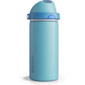 imageENCOOL Insulated Water Bottle with Straw Stainless Steel Water Bottle with Push Button Lid LeakProof ampamp BPAFree Keeps Cold for 24 Hours for Sports Travel Gym 32 oz Hazy BlueBlueSilk Blue