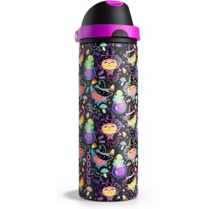 imageENCOOL Insulated Water Bottle with Straw Stainless Steel Water Bottle with Push Button Lid LeakProof ampamp BPAFree Keeps Cold for 24 Hours for Sports Travel Gym 32 oz Hazy BlueBlueMeowgic Night