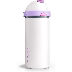 imageENCOOL Insulated Water Bottle with Straw Stainless Steel Water Bottle with Push Button Lid LeakProof ampamp BPAFree Keeps Cold for 24 Hours for Sports Travel Gym 32 oz Hazy BlueBlueOyster Pink