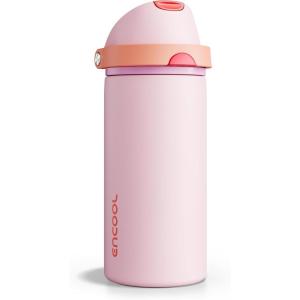 imageENCOOL Insulated Water Bottle with Straw Stainless Steel Water Bottle with Push Button Lid LeakProof ampamp BPAFree Keeps Cold for 24 Hours for Sports Travel Gym 32 oz Hazy BlueBlueLilyRed