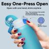 imageInsulated Water Bottle with Straw  Encool Stainless Steel Water Bottle with Push Button Lid LeakProof ampamp BPAFree Keeps Cold for 24 Hours for Sports Travel Gym 32 oz Oil BlackSilk Blue