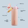 imageInsulated Water Bottle with Straw  Encool Stainless Steel Water Bottle with Push Button Lid LeakProof ampamp BPAFree Keeps Cold for 24 Hours for Sports Travel Gym 32 oz Oil BlackPink DaisyRed