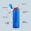 imageInsulated Water Bottle with Straw  Encool Stainless Steel Water Bottle with Push Button Lid LeakProof ampamp BPAFree Keeps Cold for 24 Hours for Sports Travel Gym 32 oz Oil BlackSapphire
