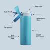imageInsulated Water Bottle with Straw  Encool Stainless Steel Water Bottle with Push Button Lid LeakProof ampamp BPAFree Keeps Cold for 24 Hours for Sports Travel Gym 32 oz Oil BlackSilk Blue