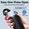 imageInsulated Water Bottle with Straw  Encool Stainless Steel Water Bottle with Push Button Lid LeakProof ampamp BPAFree Keeps Cold for 24 Hours for Sports Travel Gym 32 oz Oil BlackOil Black