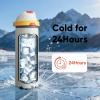 imageInsulated Water Bottle with Straw  Encool Stainless Steel Water Bottle with Push Button Lid LeakProof ampamp BPAFree Keeps Cold for 24 Hours for Sports Travel Gym 32 oz Oil BlackQuill GreyRed