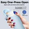 imageInsulated Water Bottle with Straw  Encool Stainless Steel Water Bottle with Push Button Lid LeakProof ampamp BPAFree Keeps Cold for 24 Hours for Sports Travel Gym 32 oz Oil BlackHazy BlueBlue