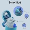 imageInsulated Water Bottle with Straw  Encool Stainless Steel Water Bottle with Push Button Lid LeakProof ampamp BPAFree Keeps Cold for 24 Hours for Sports Travel Gym 32 oz Oil BlackSilk Blue