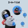 imageInsulated Water Bottle with Straw  Encool Stainless Steel Water Bottle with Push Button Lid LeakProof ampamp BPAFree Keeps Cold for 24 Hours for Sports Travel Gym 32 oz Oil BlackOil Black