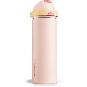 imageInsulated Water Bottle with Straw  Encool Stainless Steel Water Bottle with Push Button Lid LeakProof ampamp BPAFree Keeps Cold for 24 Hours for Sports Travel Gym 32 oz Oil BlackPink DaisyRed