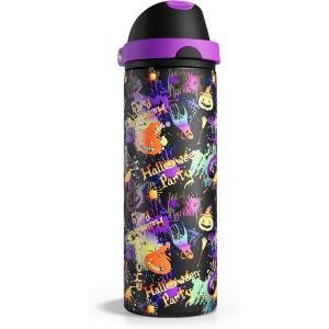 imageInsulated Water Bottle with Straw  Encool Stainless Steel Water Bottle with Push Button Lid LeakProof ampamp BPAFree Keeps Cold for 24 Hours for Sports Travel Gym 32 oz Oil BlackGhost Party