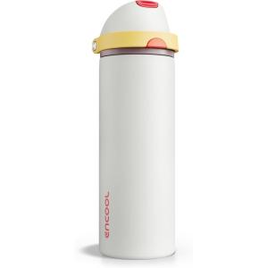 imageInsulated Water Bottle with Straw  Encool Stainless Steel Water Bottle with Push Button Lid LeakProof ampamp BPAFree Keeps Cold for 24 Hours for Sports Travel Gym 32 oz Oil BlackQuill GreyRed