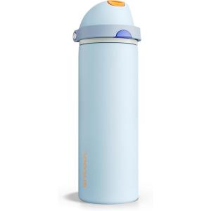 imageInsulated Water Bottle with Straw  Encool Stainless Steel Water Bottle with Push Button Lid LeakProof ampamp BPAFree Keeps Cold for 24 Hours for Sports Travel Gym 32 oz Oil BlackHazy BlueBlue