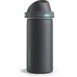 imageInsulated Water Bottle with Straw  Encool Stainless Steel Water Bottle with Push Button Lid LeakProof ampamp BPAFree Keeps Cold for 24 Hours for Sports Travel Gym 32 oz Oil BlackTuna GreyGreen
